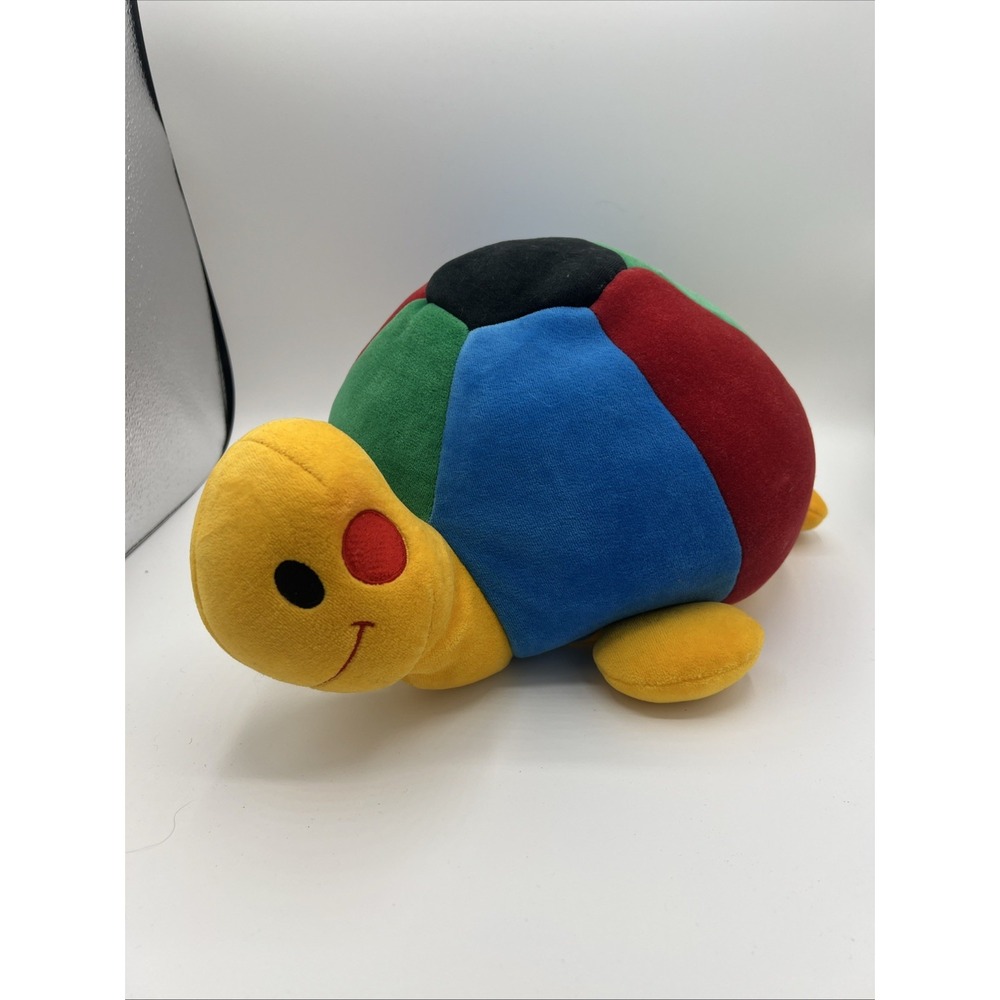 Vintage 1980s BRIO Rainbow Turtle Plush Stuffed Animal Velvet Patchwork Rare